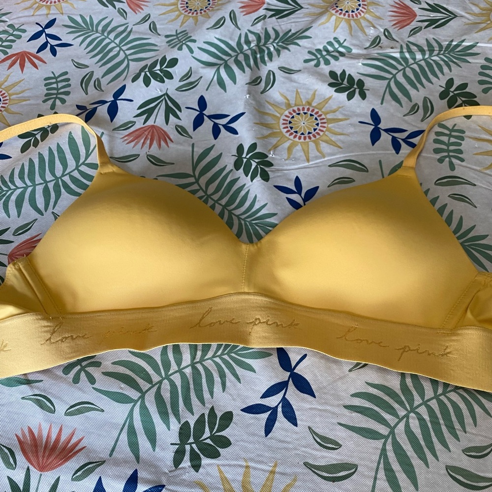 PINK Yellow wire-free Bra